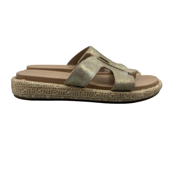 Donald Pliner Womens 6 Sandals Gold Metallic Adara Flat Toe Ring Slide Leather - Picture 1 of 11